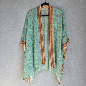 Women's One Size Kimono‎ Floral Sea Green Boho Fairy Resortwear Beachy Paisley
